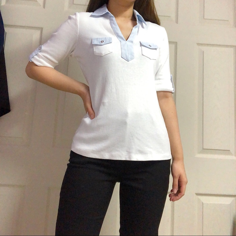 Karen Scott Two-Tone White Blouse